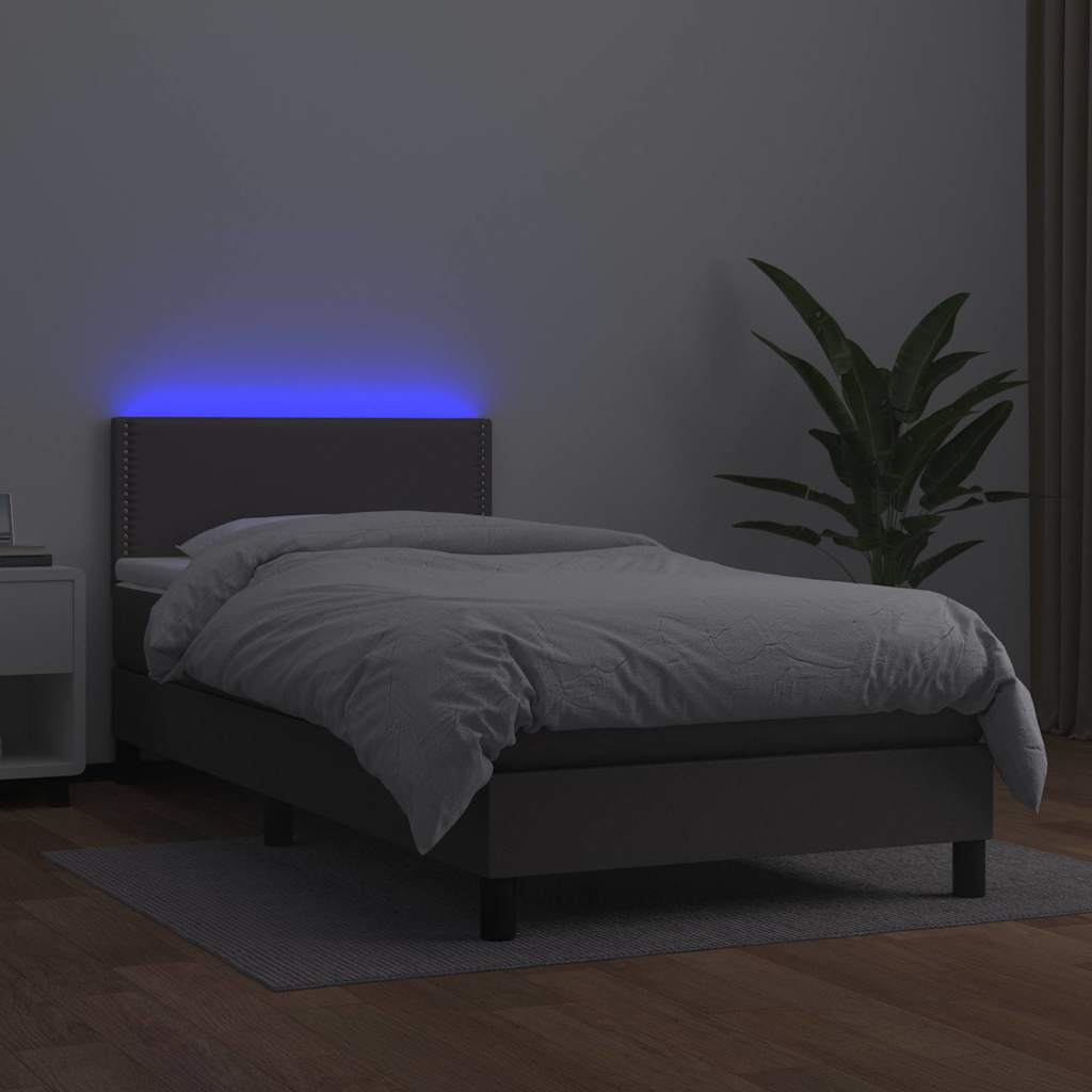 kontinentalseng med LED-lys 80x200 cm kunstlæder grå
