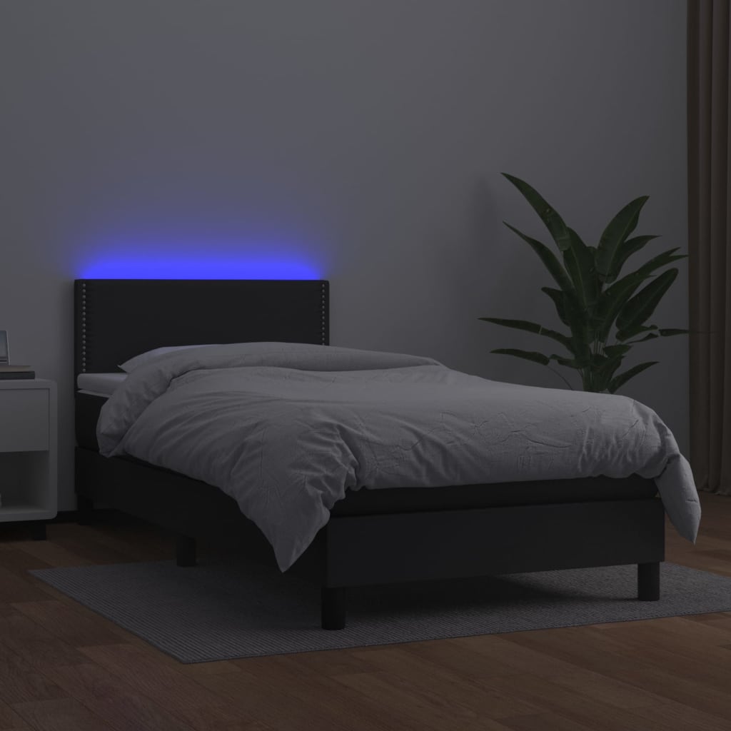 kontinentalseng med LED-lys 90x190 cm kunstlæder sort