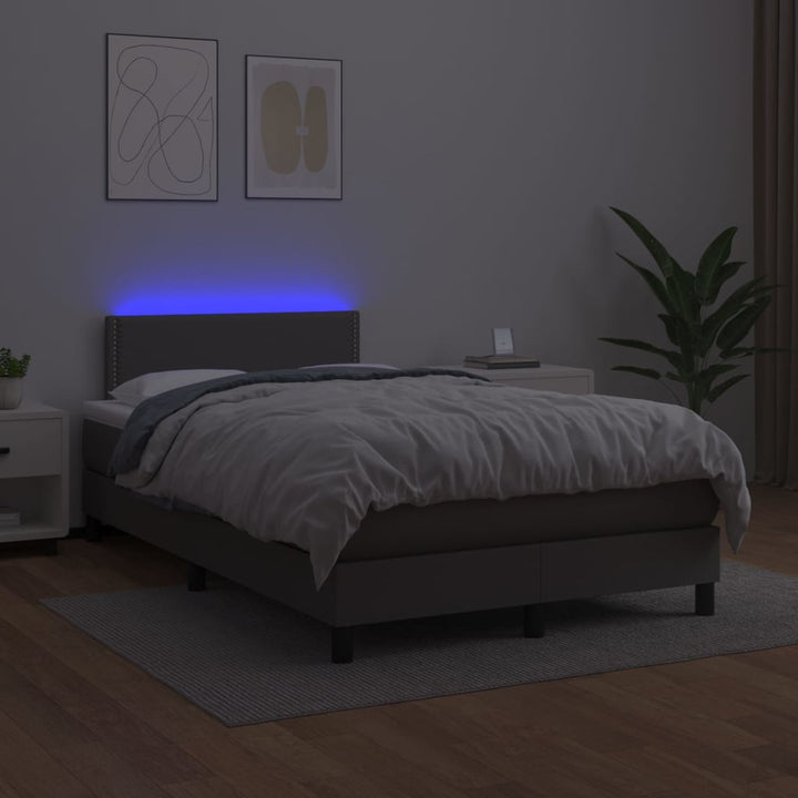 kontinentalseng med LED-lys 120x200 cm kunstlæder grå