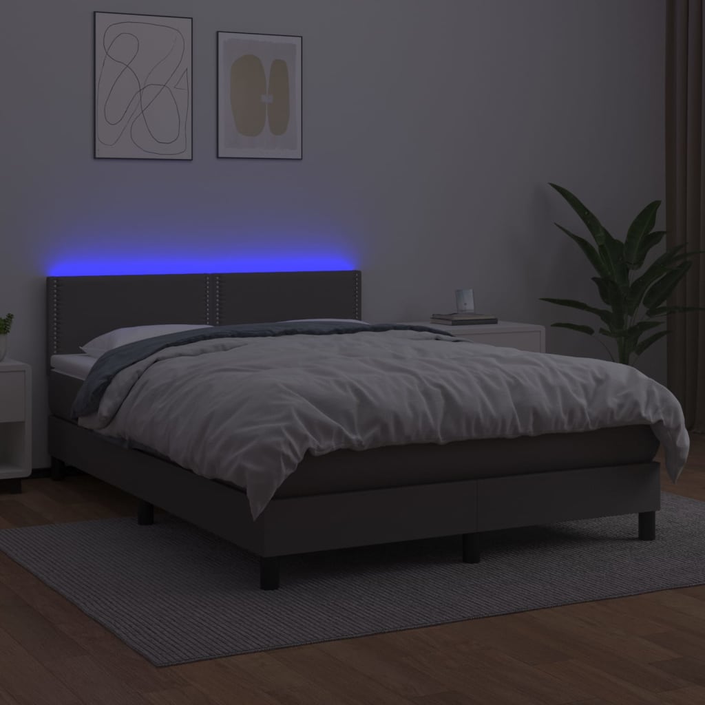 kontinentalseng med LED-lys 140x190 cm kunstlæder grå