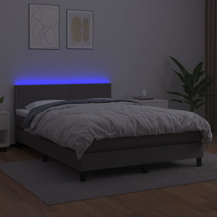 kontinentalseng med LED-lys 140x190 cm kunstlæder grå
