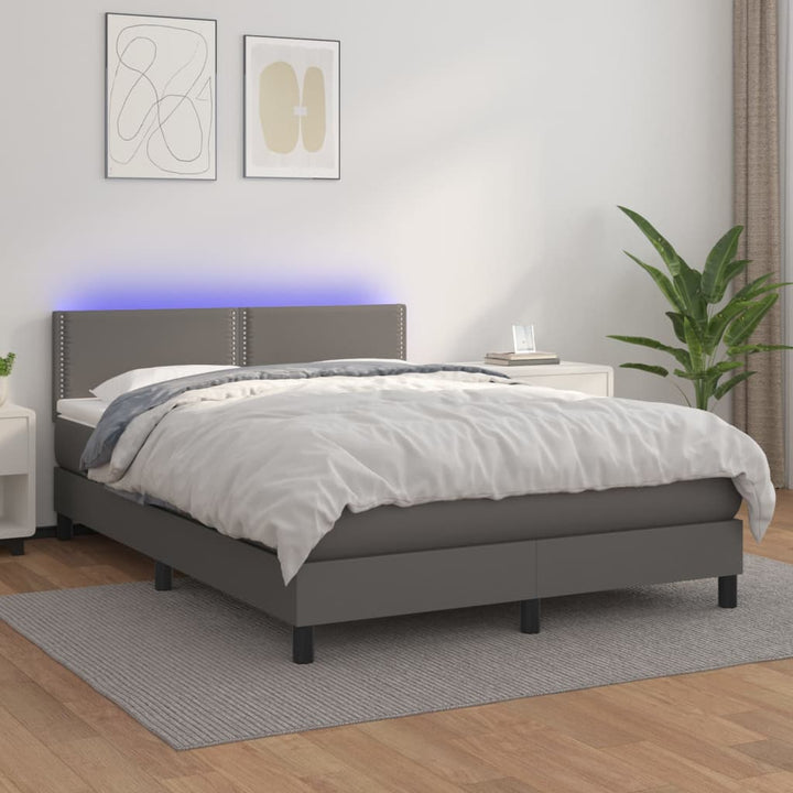 kontinentalseng med LED-lys 140x190 cm kunstlæder grå