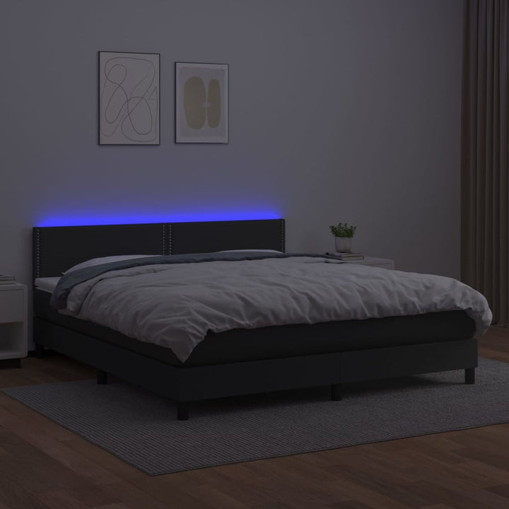 kontinentalseng med LED-lys 180x200 cm kunstlæder sort