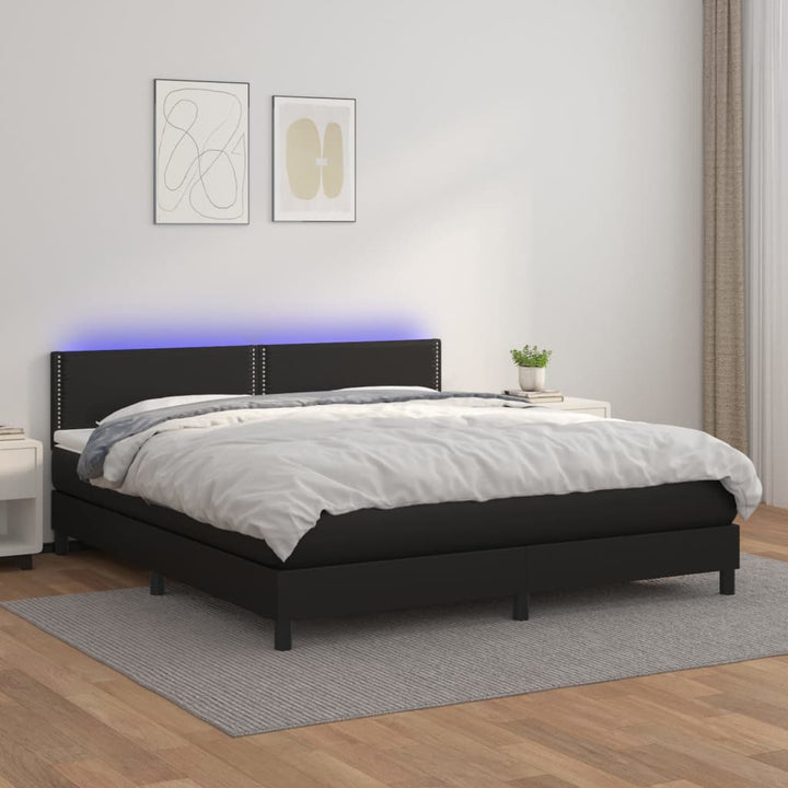 kontinentalseng med LED-lys 180x200 cm kunstlæder sort