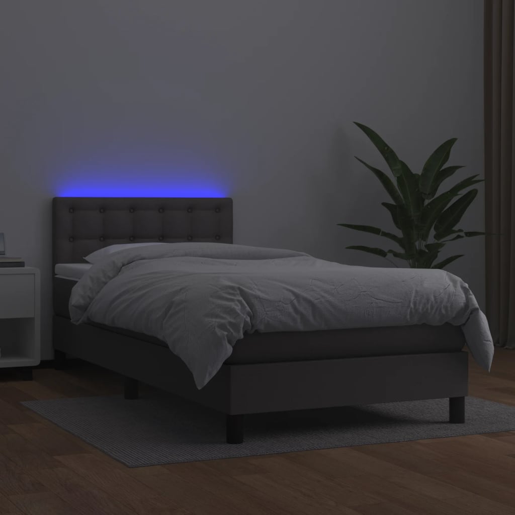 kontinentalseng med LED-lys 80x200 cm kunstlæder grå