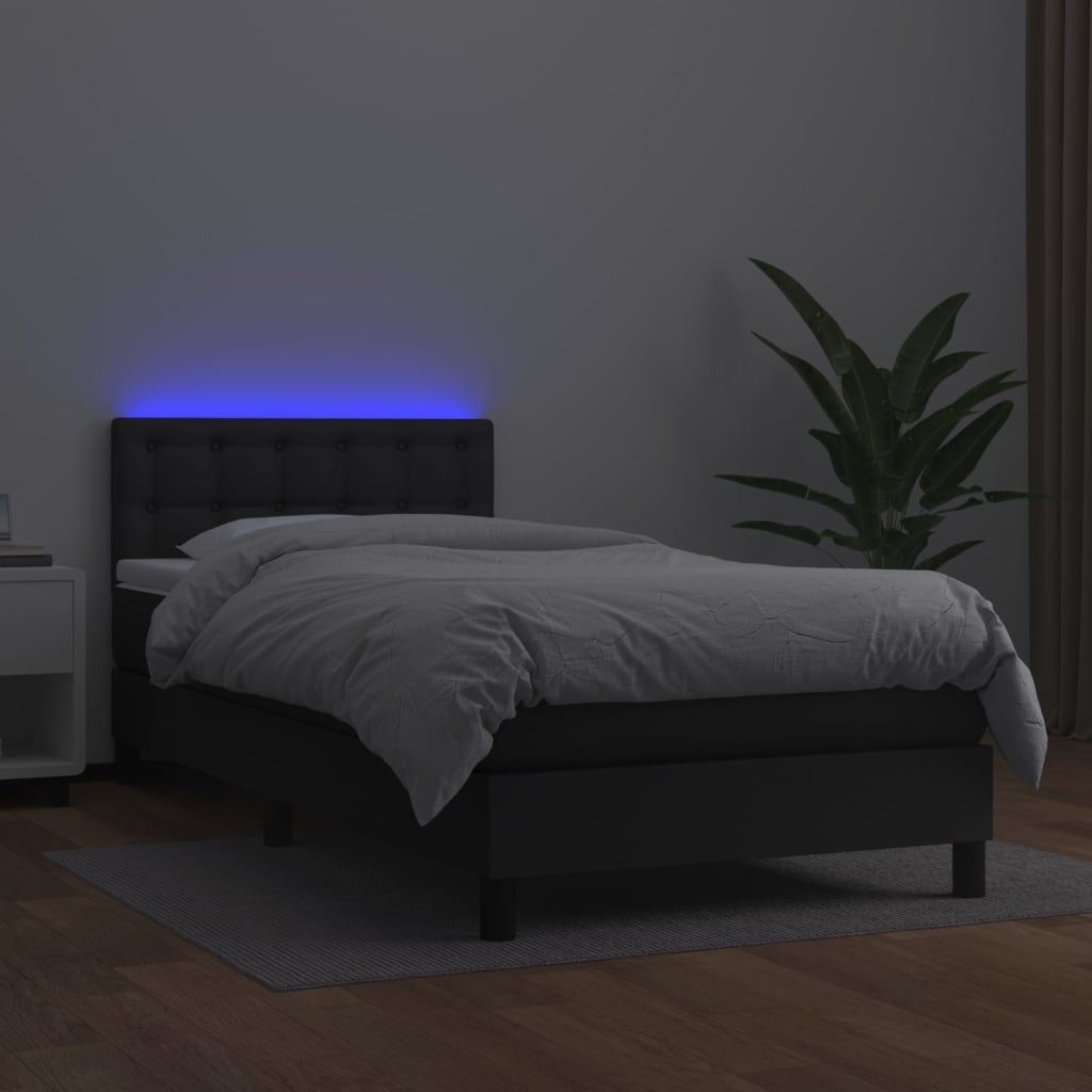 kontinentalseng med LED-lys 90x190 cm kunstlæder sort