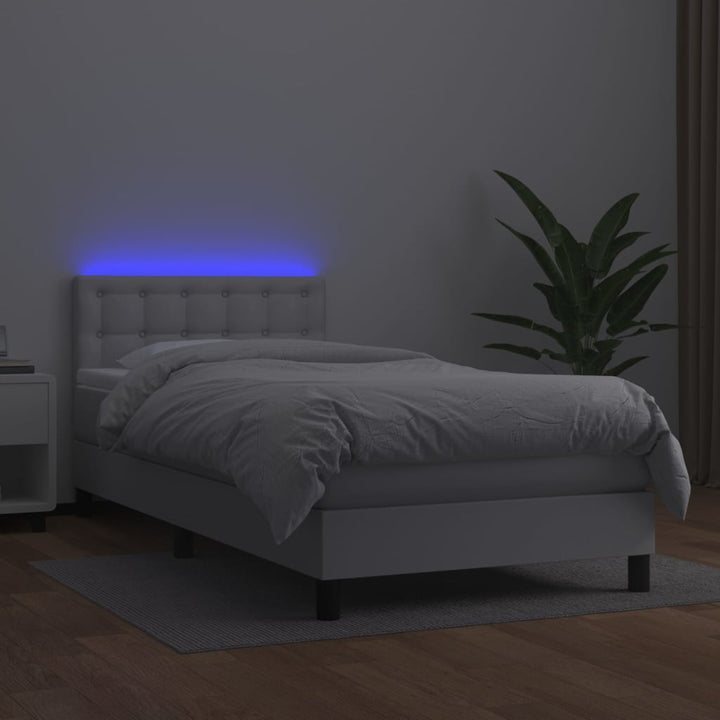 kontinentalseng med LED-lys 90x190 cm kunstlæder hvid