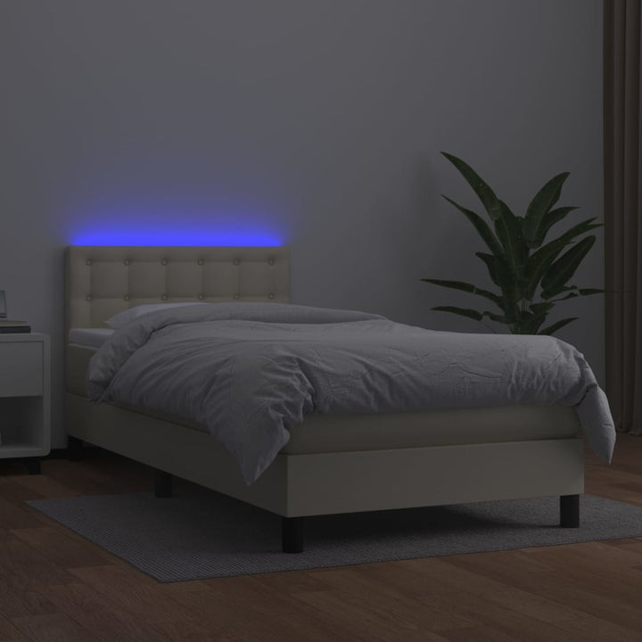 kontinentalseng med LED-lys 90x190 cm kunstlæder cremefarvet