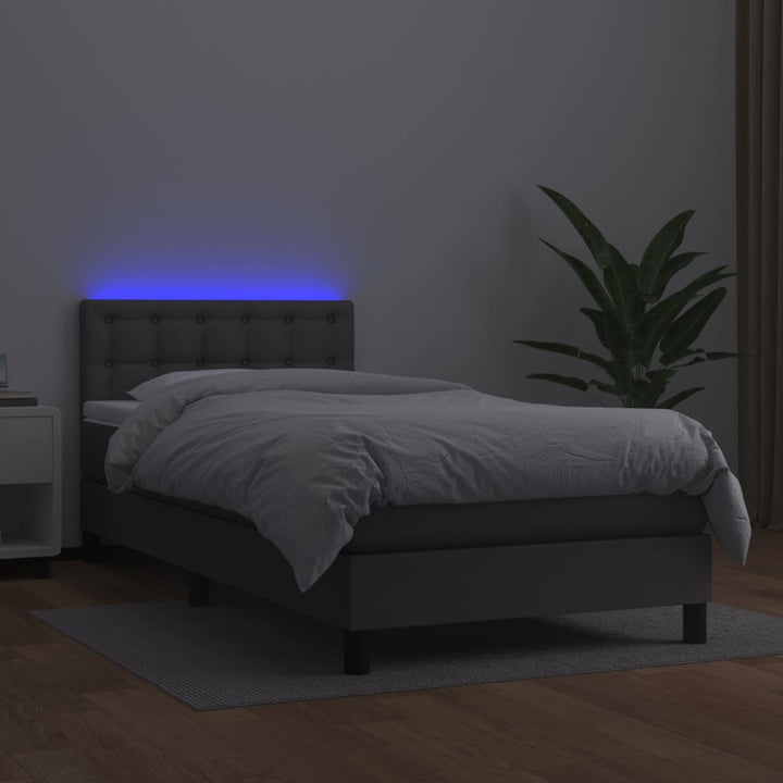 kontinentalseng med LED-lys 90x190 cm kunstlæder grå