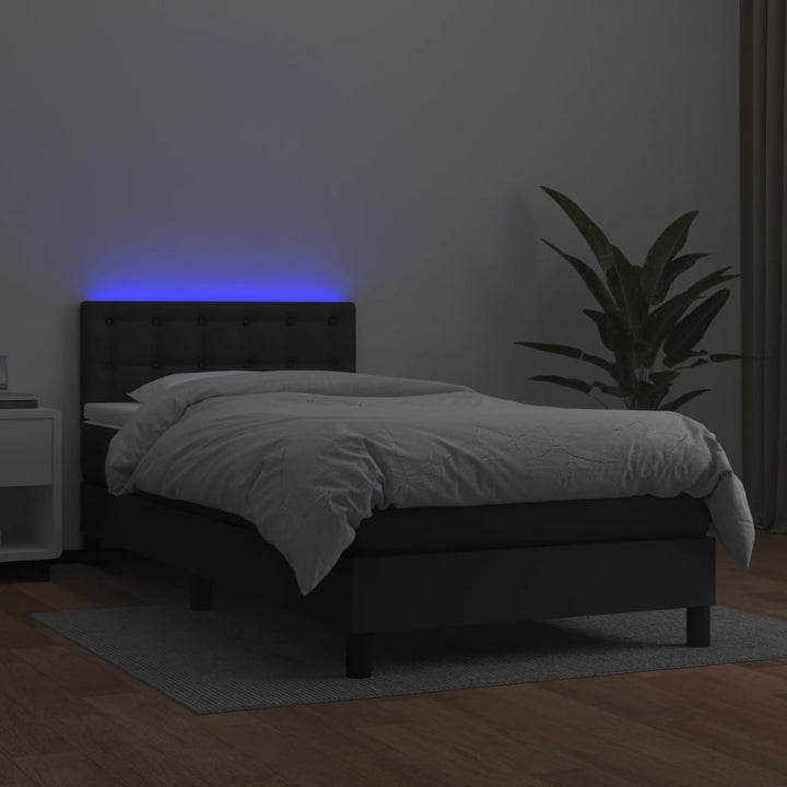 kontinentalseng med LED-lys 90x200 cm kunstlæder sort