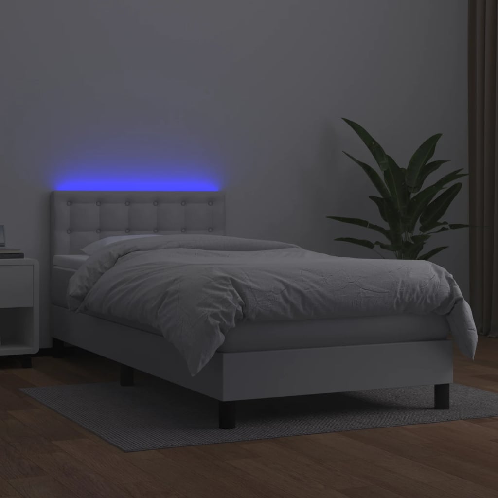 kontinentalseng med LED-lys 90x200 cm kunstlæder hvid