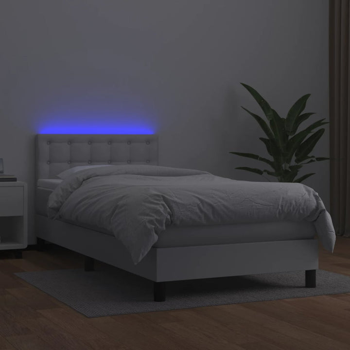 kontinentalseng med LED-lys 90x200 cm kunstlæder hvid