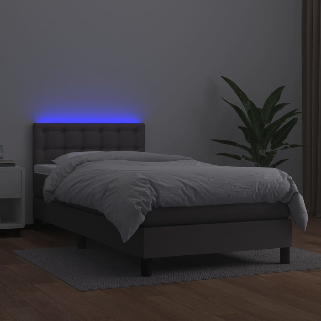 kontinentalseng med LED-lys 100x200 cm kunstlæder grå