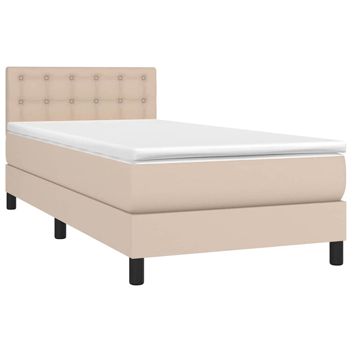 kontinentalseng LED-lys 100x200 cm kunstlæder cappuccinofarvet