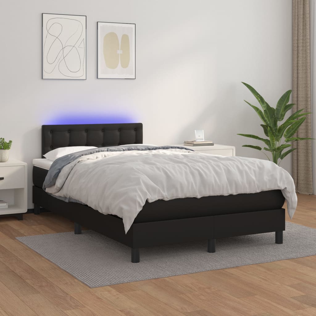kontinentalseng med LED-lys 120x200 cm kunstlæder sort