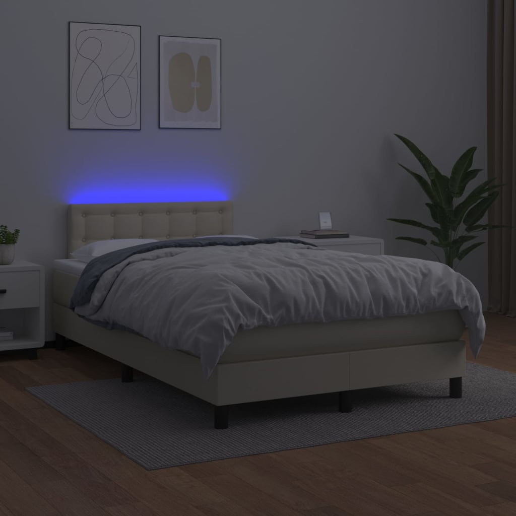 kontinentalseng med LED-lys 120x200 cm kunstlæder cremefarvet