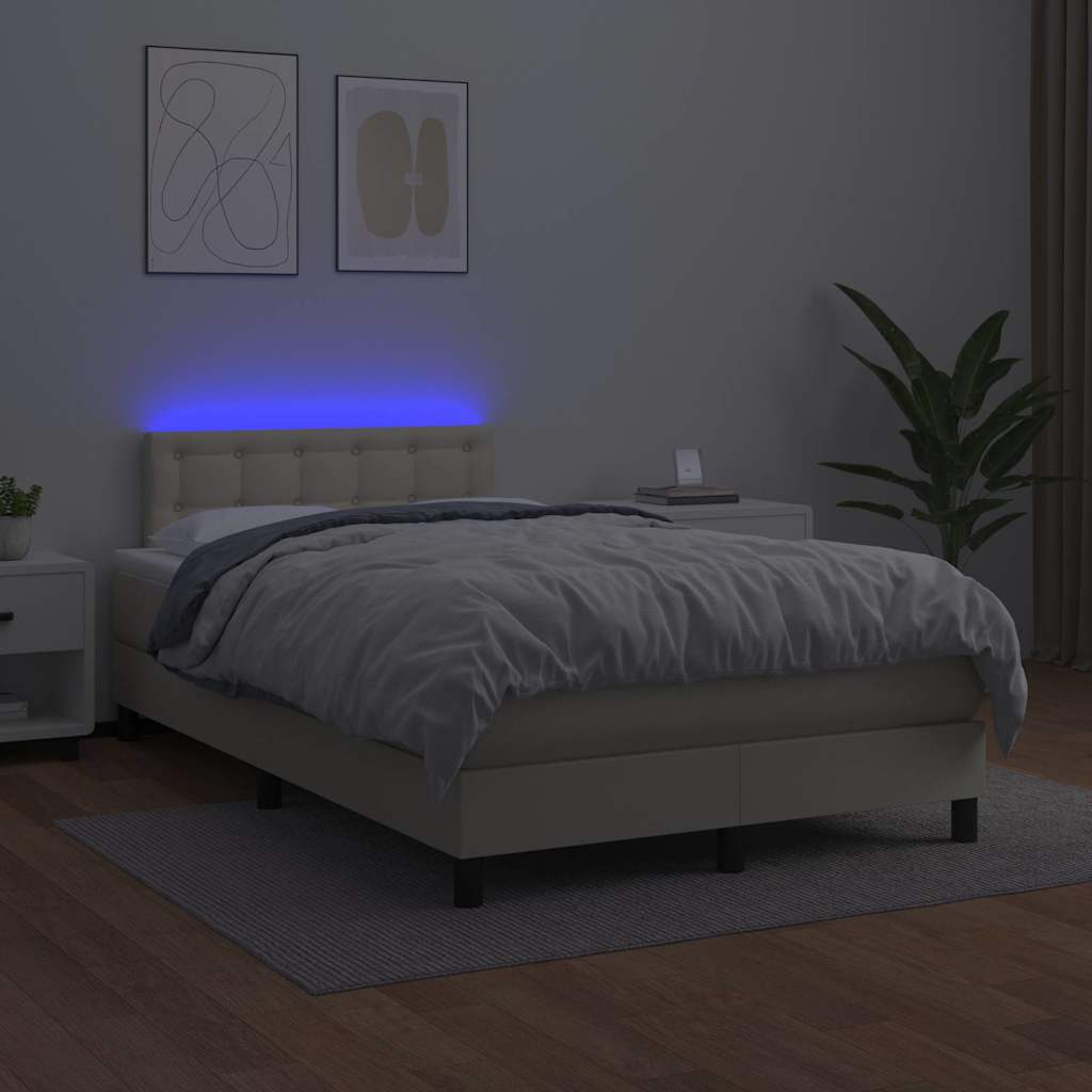 kontinentalseng med LED-lys 120x200 cm kunstlæder cremefarvet