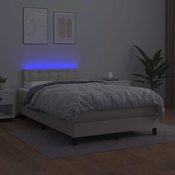 kontinentalseng med LED-lys 120x200 cm kunstlæder cremefarvet
