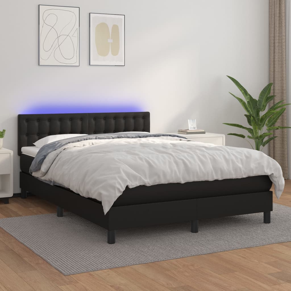 kontinentalseng med LED-lys 140x190 cm kunstlæder sort