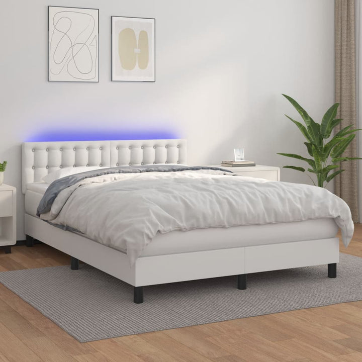 kontinentalseng med LED-lys 140x190 cm kunstlæder hvid
