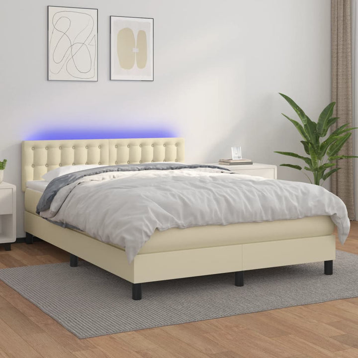 kontinentalseng med LED-lys 140x190 cm kunstlæder cremefarvet