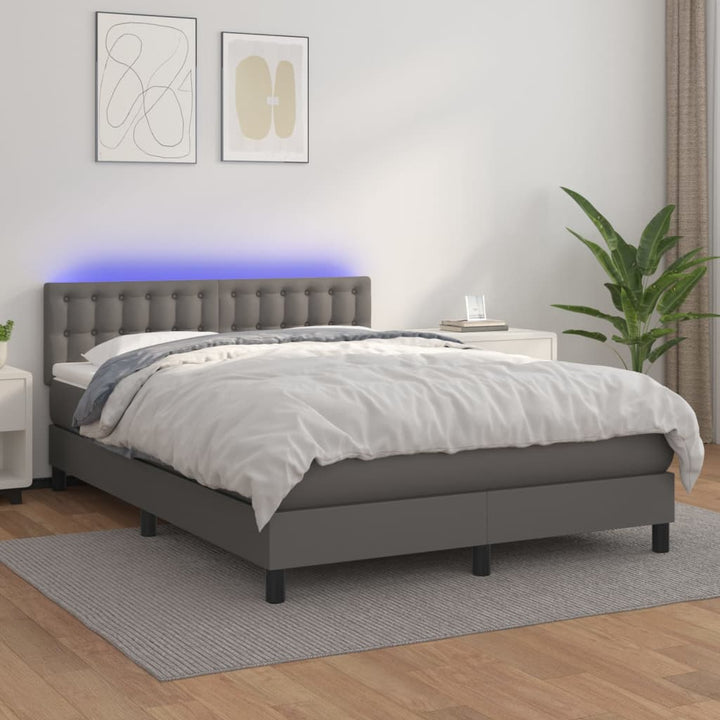kontinentalseng med LED-lys 140x190 cm kunstlæder grå