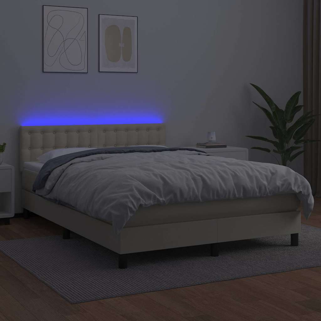 kontinentalseng med LED-lys 140x200 cm kunstlæder cremefarvet