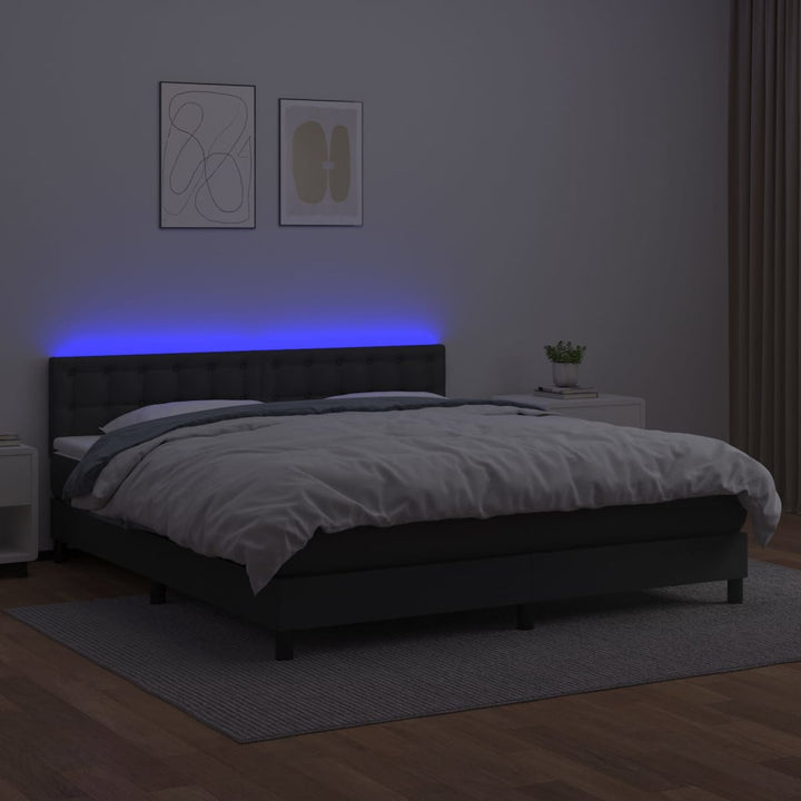 kontinentalseng med LED-lys 160x200 cm kunstlæder sort