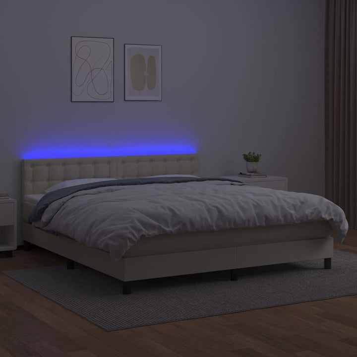 kontinentalseng med LED-lys 160x200 cm kunstlæder cremefarvet