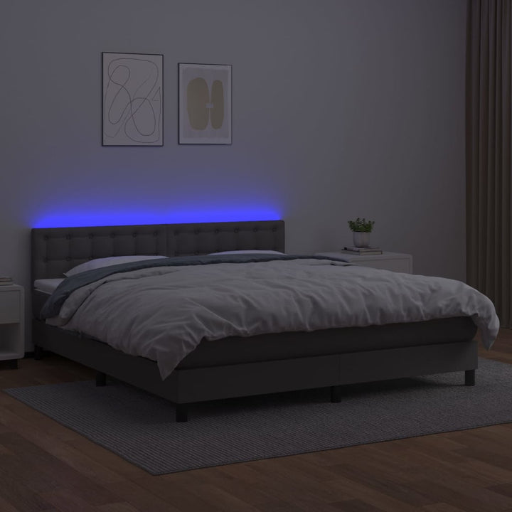 kontinentalseng med LED-lys 160x200 cm kunstlæder grå