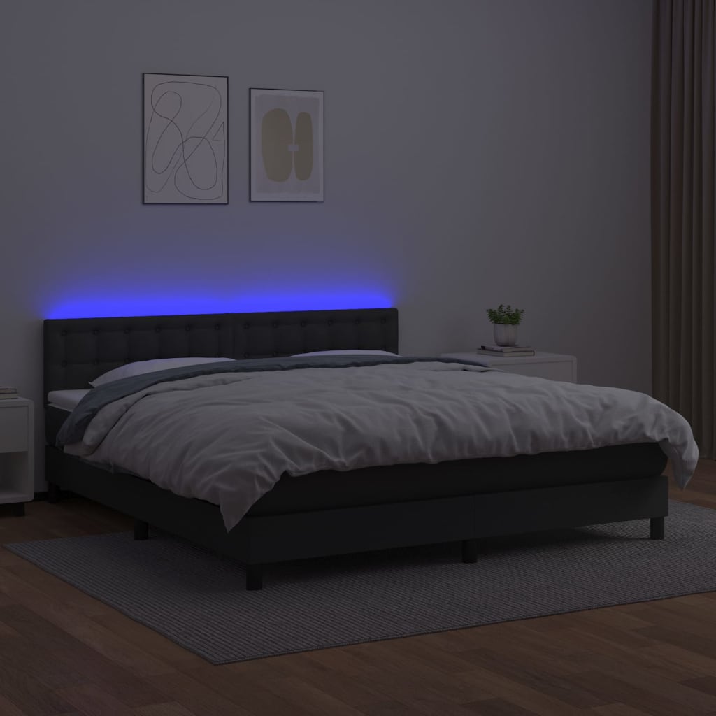 kontinentalseng med LED-lys 180x200 cm kunstlæder sort