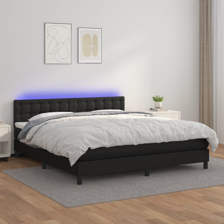kontinentalseng med LED-lys 180x200 cm kunstlæder sort
