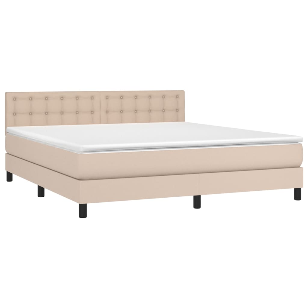 kontinentalseng LED-lys 180x200 cm kunstlæder cappuccinofarvet