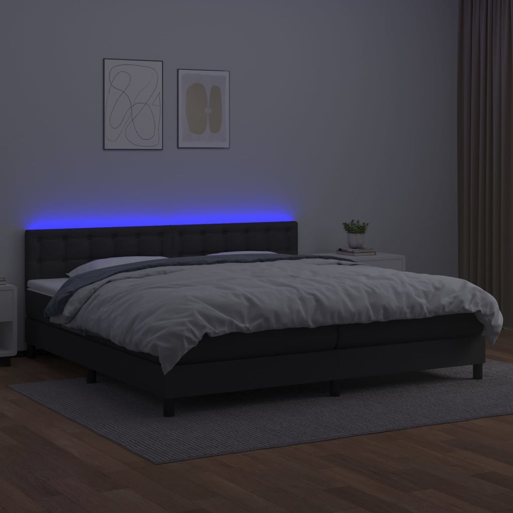 kontinentalseng med LED-lys 200x200 cm kunstlæder sort