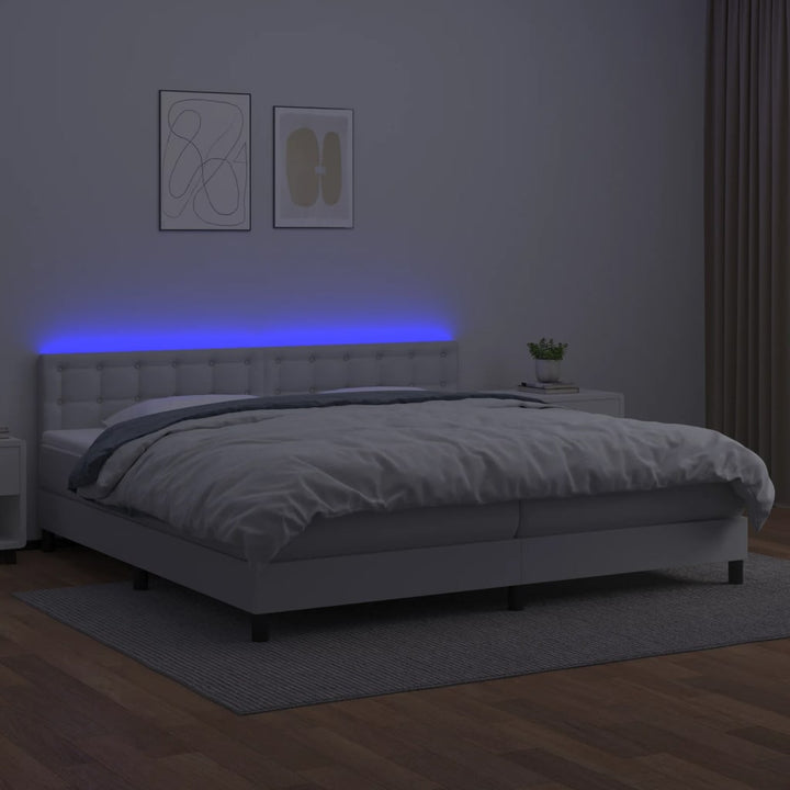 kontinentalseng med LED-lys 200x200 cm kunstlæder hvid