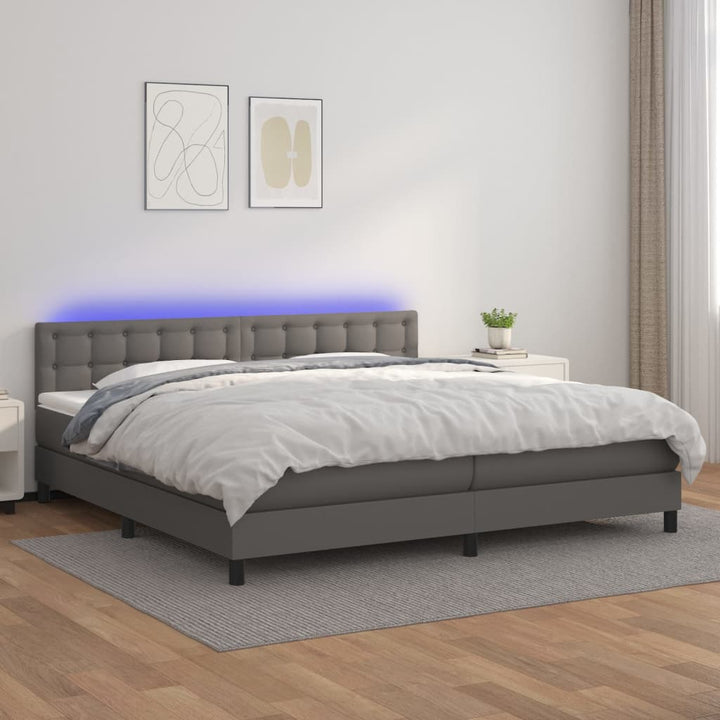 kontinentalseng med LED-lys 200x200 cm kunstlæder grå