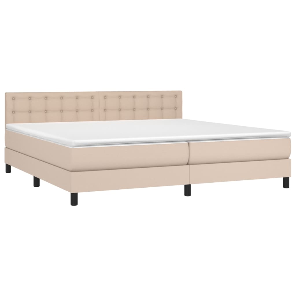 kontinentalseng LED-lys 200x200 cm kunstlæder cappuccinofarvet