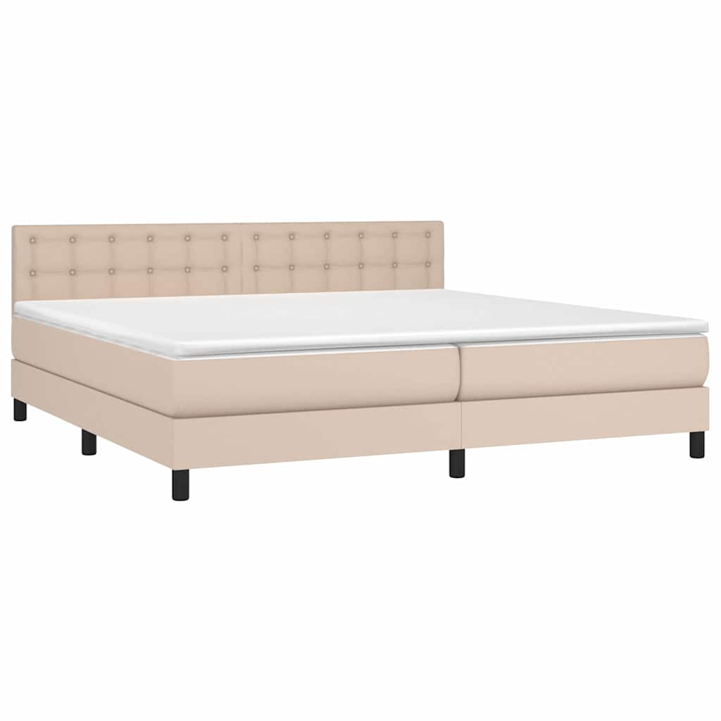 kontinentalseng LED-lys 200x200 cm kunstlæder cappuccinofarvet
