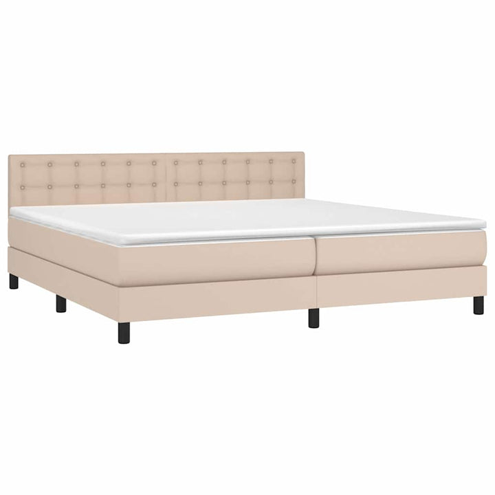 kontinentalseng LED-lys 200x200 cm kunstlæder cappuccinofarvet