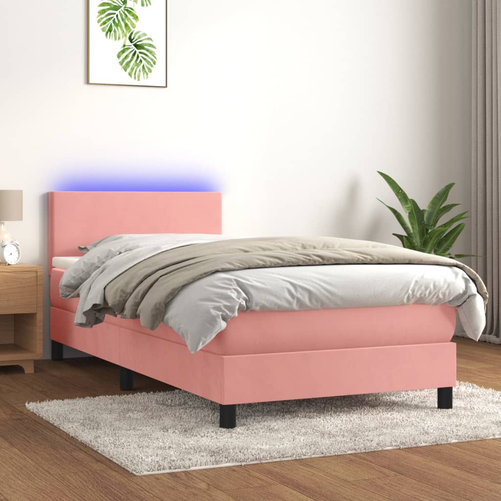 kontinentalseng med madras og LED-lys 80x200 cm velour pink