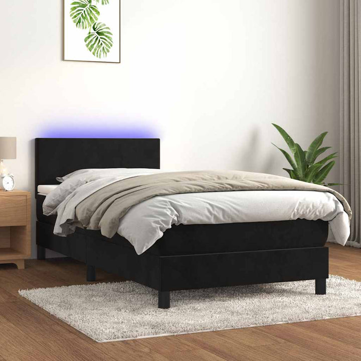 kontinentalseng med madras og LED-lys 90x190 cm fløjl sort