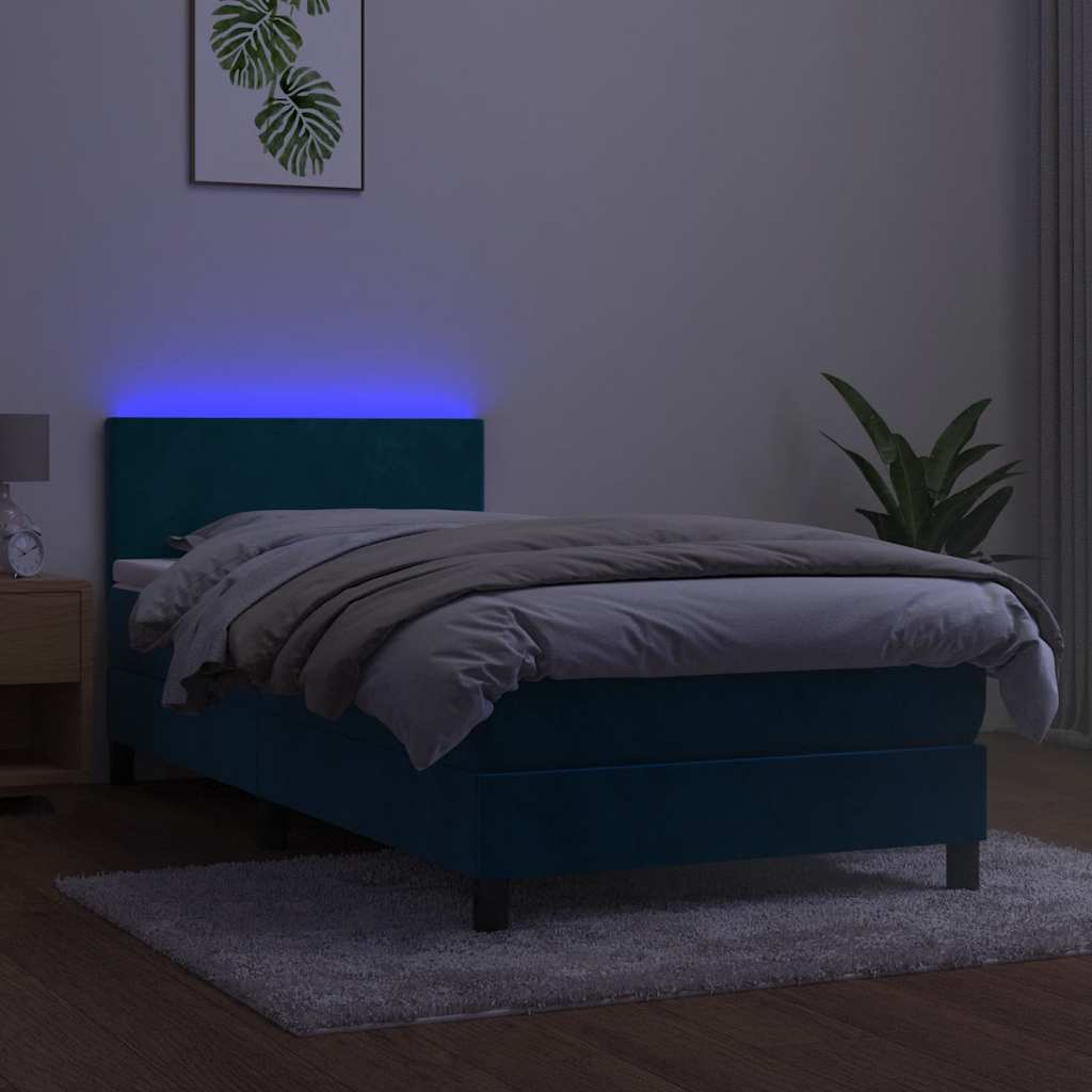 kontinentalseng med madras og LED-lys 90x190 cm fløjl mørkeblå