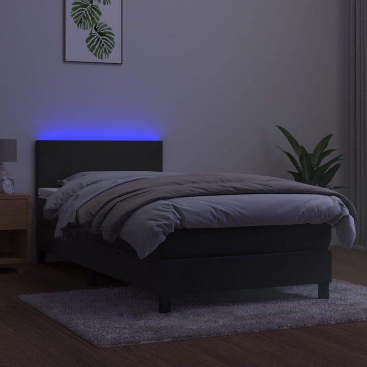 kontinentalseng med madras og LED-lys 90x200 cm fløjl mørkegrå