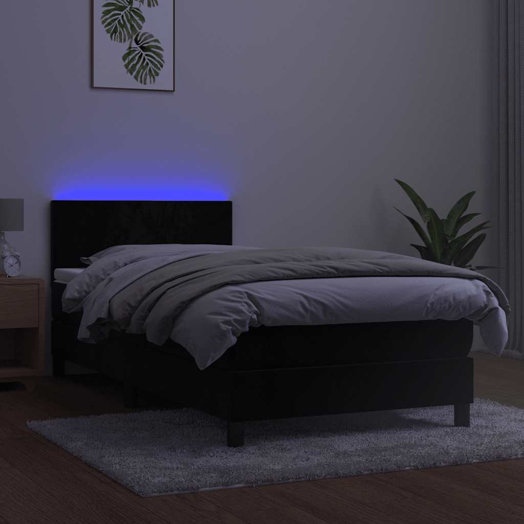 kontinentalseng med madras og LED-lys 90x200 cm fløjl sort