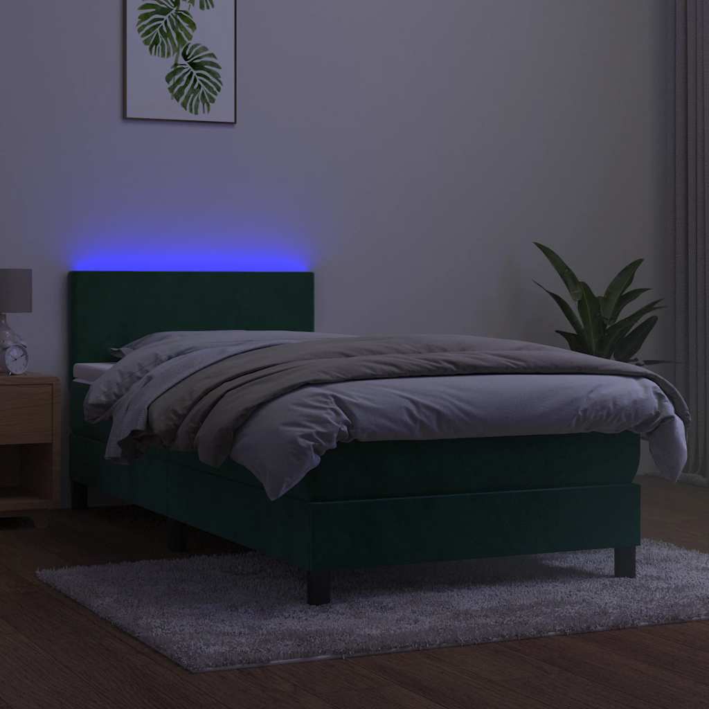 kontinentalseng med madras og LED-lys 90x200 cm fløjl mørkegrøn