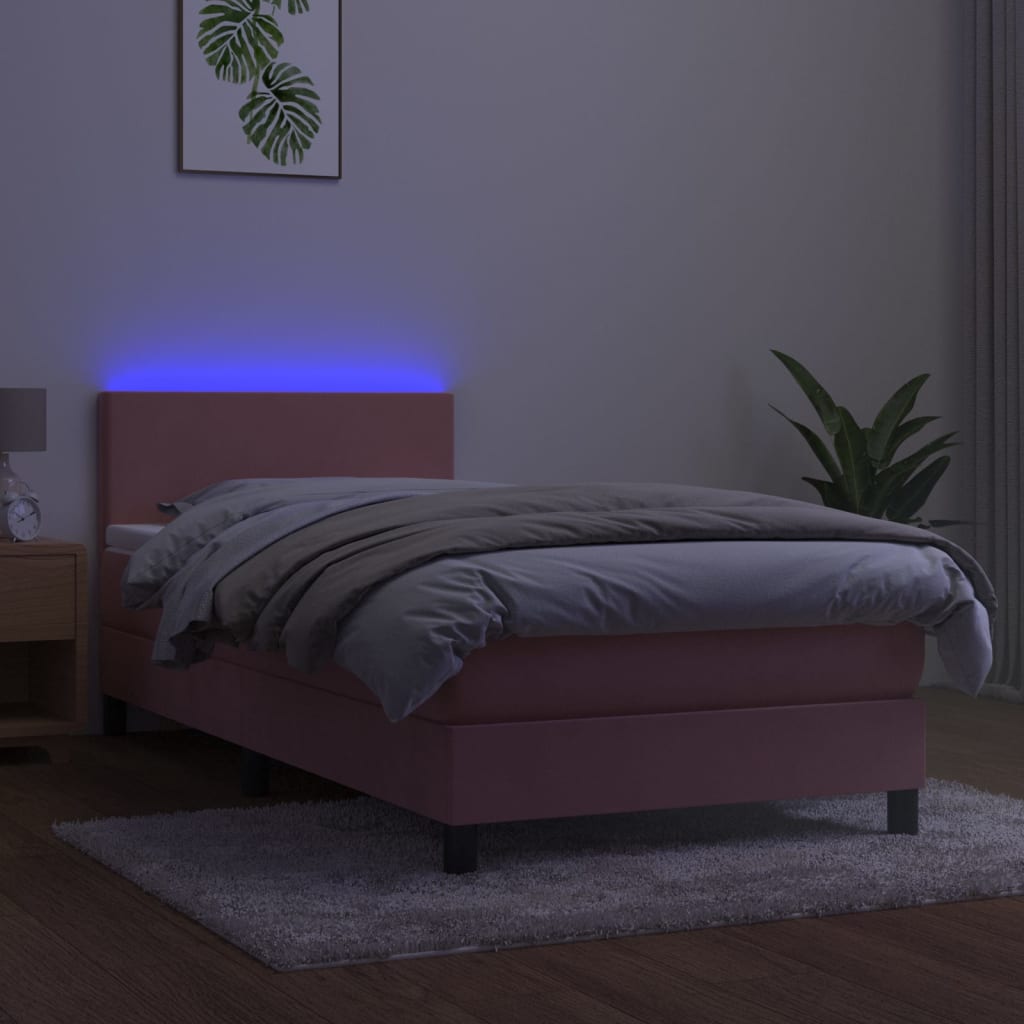 kontinentalseng med madras og LED-lys 100x200 cm fløjl lyserød