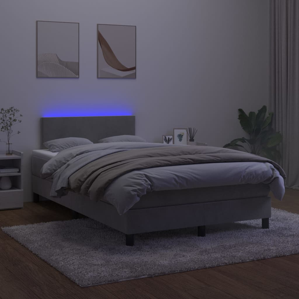 kontinentalseng med madras og LED-lys 120x200 cm fløjl lysegrå