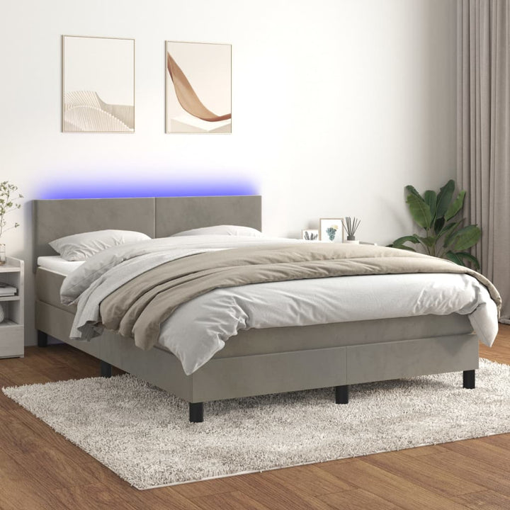 kontinentalseng med madras og LED-lys 140x190 cm velour lysegrå