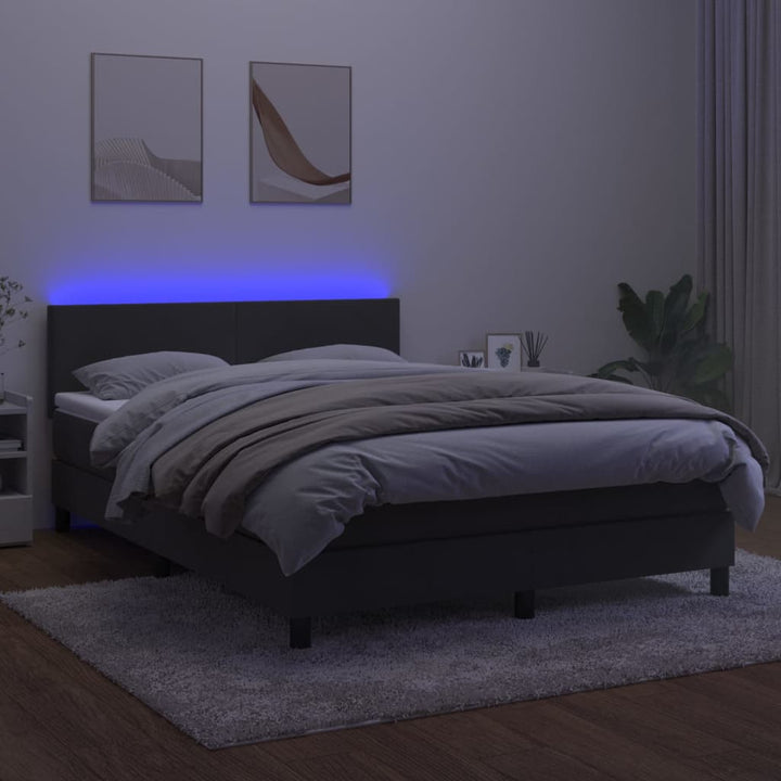 kontinentalseng med madras og LED-lys 140x190 cm fløjl mørkegrå