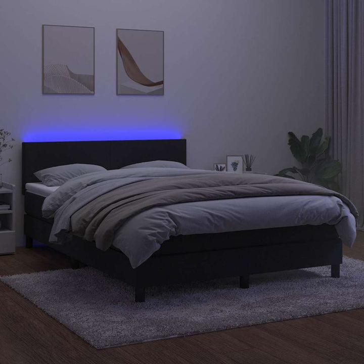 kontinentalseng med madras og LED-lys 140x190 cm fløjl sort